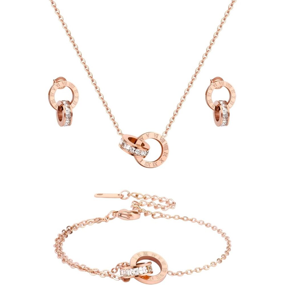 Rose Gold Interlocking Circle Jewelry Set Necklac… - image 6